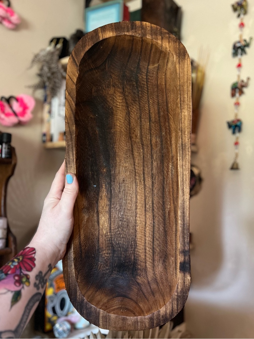 Hand-Carved Wooden Bath Tray - Natural Brown